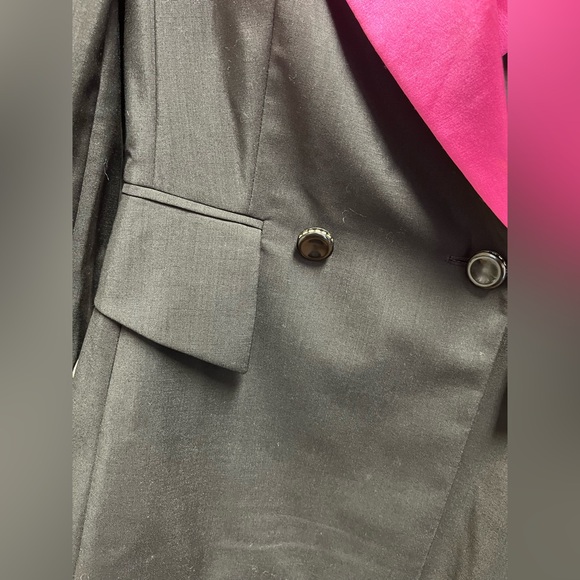 Escada vintage black double-breasted blazer vibrant fuchsia satin peak lapels - Picture 4 of 8